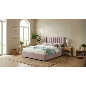 Кровать Olivia с матрасом велюр лиловый без П/М 1400x2000, изголовье мягкое