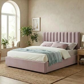 Кровать Olivia с матрасом велюр лиловый С П/М 1400x2000, ортопедическое основание, изголовье мягкое