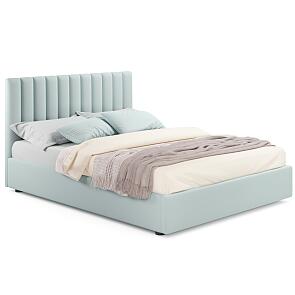 Кровать Olivia велюр мята пастель без П/М 1400x2000, ортопедическое основание, изголовье мягкое