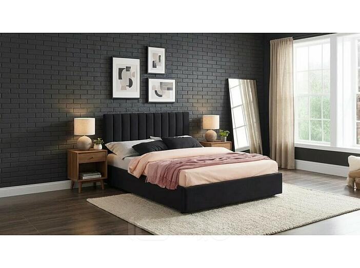 Кровать Olivia с матрасом велюр темный С П/М 1400x2000, ортопедическое основание, изголовье мягкое