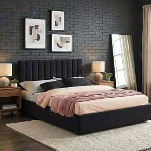 Кровать Olivia с матрасом велюр темный С П/М 1400x2000, ортопедическое основание, изголовье мягкое