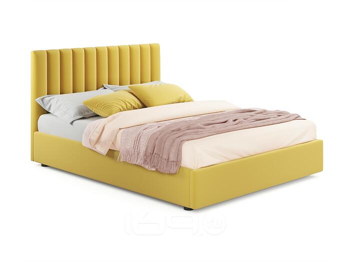 Мягкая кровать Olivia 1400 желтая с ортопедическим основанием