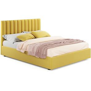 Кровать Olivia велюр желтый без П/М 1400x2000, ортопедическое основание, изголовье мягкое