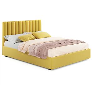 Кровать Olivia с матрасом велюр желтый без П/М 1400x2000, изголовье мягкое
