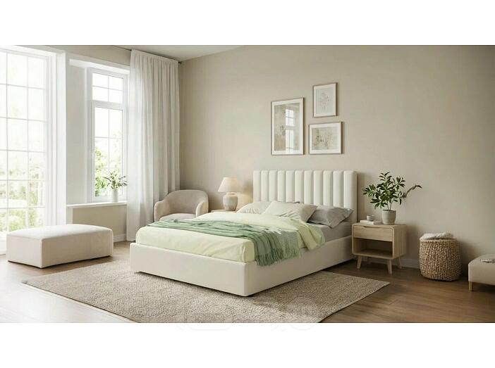 Кровать Olivia с матрасом велюр бежевый без П/М 1600x2000, изголовье мягкое