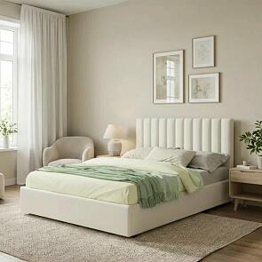 Кровать Olivia с матрасом велюр бежевый без П/М 1600x2000, изголовье мягкое