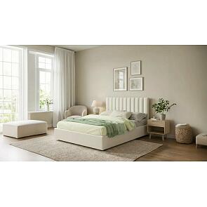 Кровать Olivia с матрасом велюр бежевый без П/М 1600x2000, изголовье мягкое