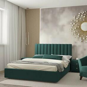 Мягкая кровать Olivia 1600 изумруд с ортопедическим основанием