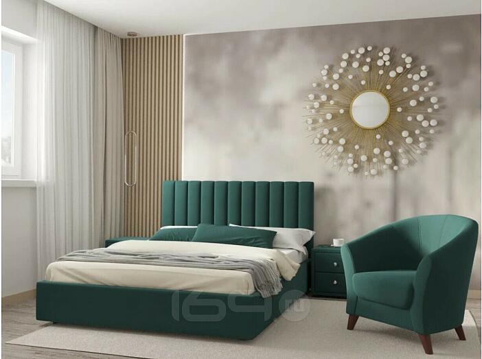 Кровать Olivia с матрасом велюр изумруд без П/М 1600x2000, изголовье мягкое