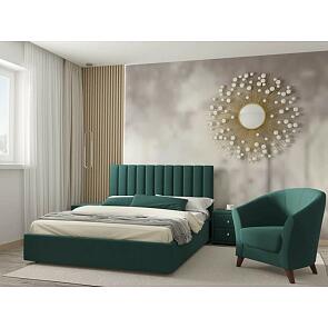 Кровать Olivia с матрасом велюр изумруд без П/М 1600x2000, изголовье мягкое