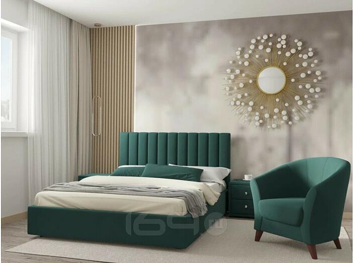 Кровать Olivia с матрасом велюр изумруд С П/М 1600x2000, ортопедическое основание, изголовье мягкое