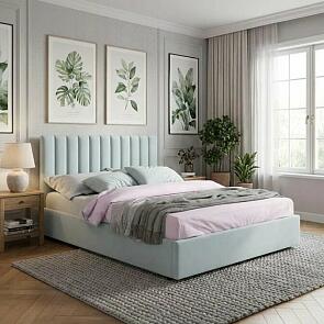 Кровать Olivia с матрасом велюр мятный без П/М 1600x2000, изголовье мягкое