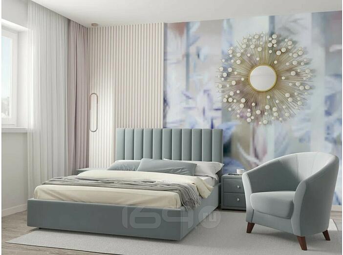 Кровать Olivia с матрасом велюр серый С П/М 1600x2000, ортопедическое основание, изголовье мягкое