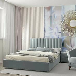 Кровать Olivia с матрасом велюр серый С П/М 1600x2000, ортопедическое основание, изголовье мягкое