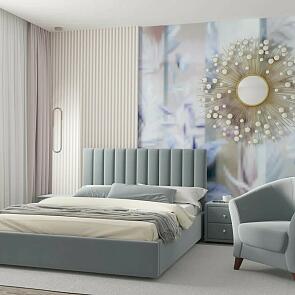 Кровать Olivia с матрасом велюр серый С П/М 1600x2000, ортопедическое основание, изголовье мягкое