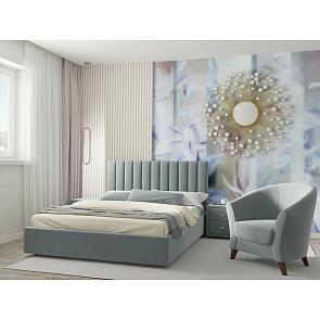 Кровать Olivia с матрасом велюр серый С П/М 1600x2000, ортопедическое основание, изголовье мягкое