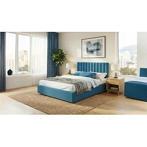 Кровать Olivia с матрасом велюр синий без П/М 1600x2000, изголовье мягкое