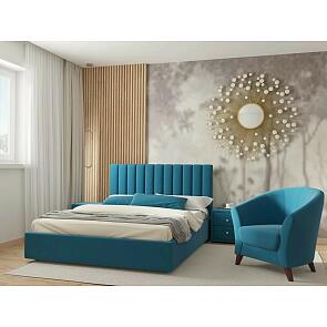 Кровать Olivia с матрасом велюр синий С П/М 1600x2000, ортопедическое основание, изголовье мягкое