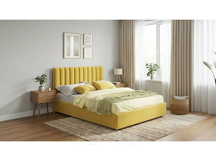 Кровать Olivia с матрасом велюр жёлтый без П/М 1600x2000, изголовье мягкое