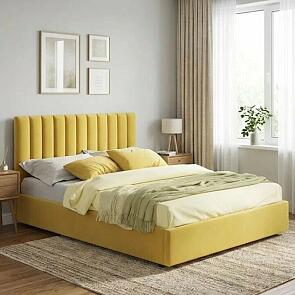 Кровать Olivia с матрасом велюр жёлтый без П/М 1600x2000, изголовье мягкое
