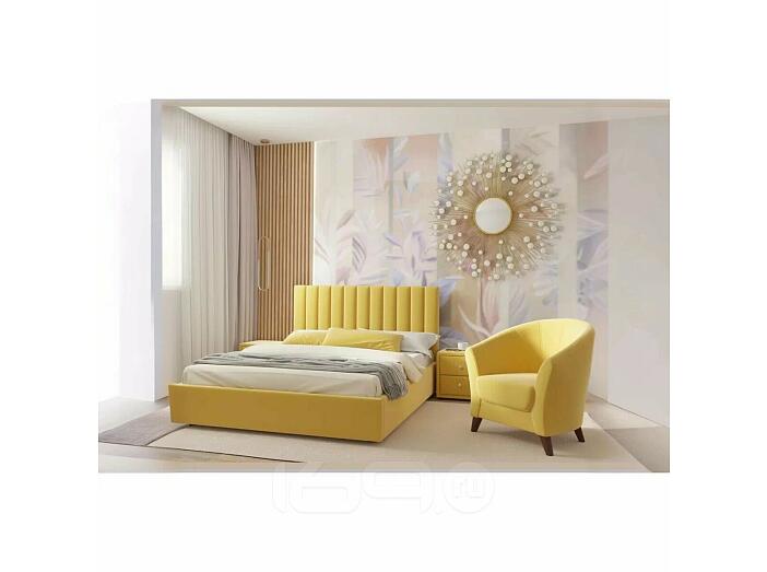 Кровать Olivia с матрасом велюр жёлтый С П/М 1600x2000, ортопедическое основание, изголовье мягкое