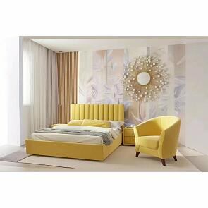 Кровать Olivia с матрасом велюр жёлтый С П/М 1600x2000, ортопедическое основание, изголовье мягкое