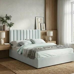 Кровать Olivia с матрасом велюр мята пастель С П/М 1800x2000, ортопедическое основание, изголовье мягкое