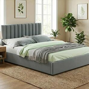Кровать Olivia с матрасом велюр серый без П/М 1800x2000, изголовье мягкое