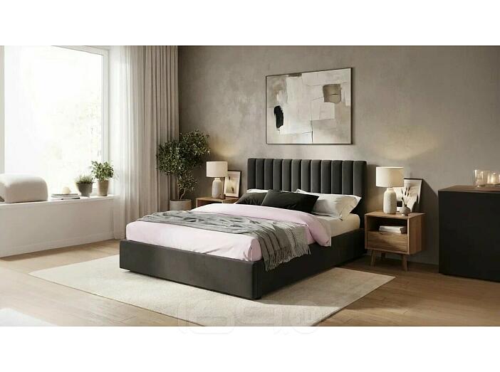 Кровать Olivia с матрасом велюр шоколад С П/М 1800x2000, ортопедическое основание, изголовье мягкое