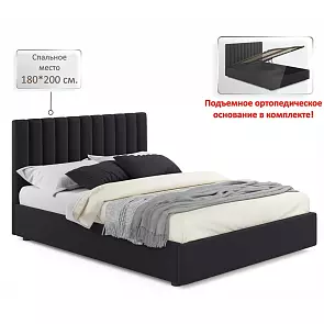 Кровать Olivia с матрасом велюр темный С П/М 1800x2000, ортопедическое основание, изголовье мягкое