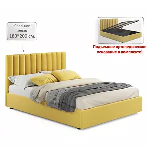 Кровать Olivia с матрасом велюр жёлтый С П/М 1800x2000, ортопедическое основание, изголовье мягкое