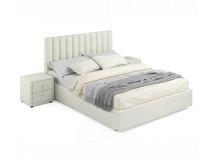 Мягкая кровать с тумбами Olivia 1600 беж с подъемным механизмом
