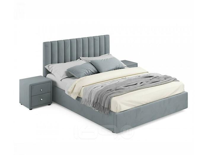 Мягкая кровать с тумбами Olivia 1600 серая с подъемным механизмом