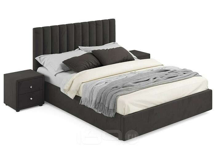 Кровать Olivia велюр шоколад с подъемным механизмом 1600x2000, ортопедическое основание, изголовье мягкое