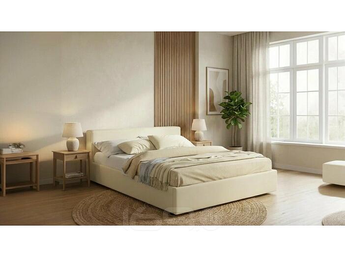 Кровать Skandi с матрасом велюр бежевый С П/М 1600x2000, ортопедическое основание, изголовье мягкое
