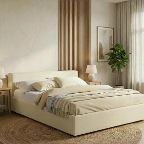 Кровать Skandi с матрасом велюр бежевый С П/М 1600x2000, ортопедическое основание, изголовье мягкое