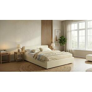 Кровать Skandi с матрасом велюр бежевый С П/М 1600x2000, ортопедическое основание, изголовье мягкое