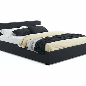 Кровать Skandi велюр черный С П/М 1600x2000, ортопедическое основание, изголовье мягкое