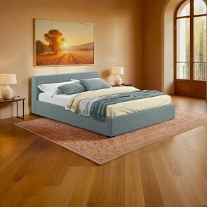 Кровать Skandi с матрасом велюр серый С П/М 1600x2000, ортопедическое основание, изголовье мягкое