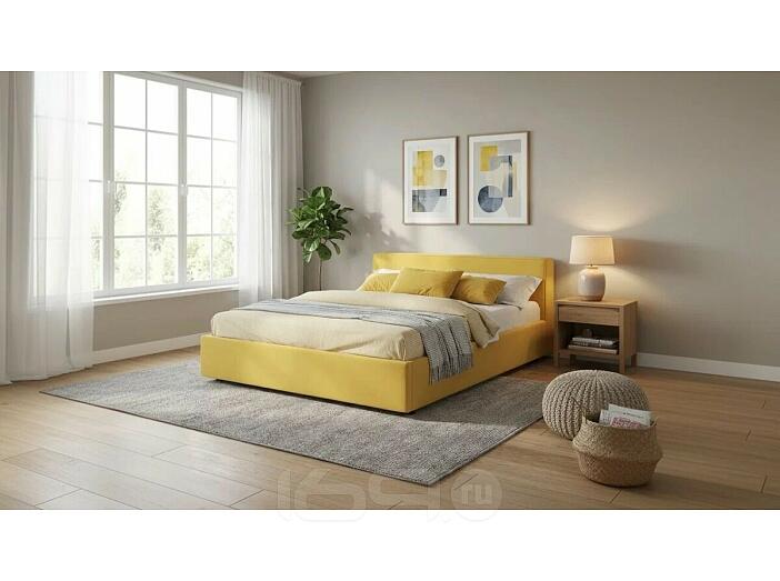 Кровать Skandi с матрасом велюр желтый С П/М 1600x2000, ортопедическое основание, изголовье мягкое