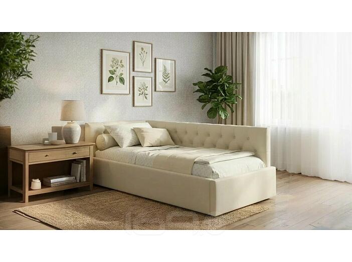 Кровать Afelia с матрасом велюр бежевый без П/М 900x2000, изголовье мягкое