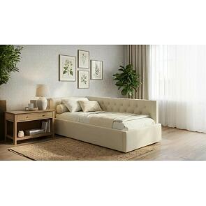 Кровать Afelia с матрасом велюр бежевый без П/М 900x2000, изголовье мягкое