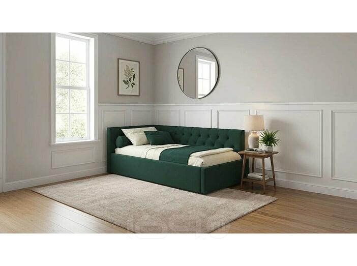Кровать Afelia с матрасом велюр изумруд без П/М 900x2000, изголовье мягкое