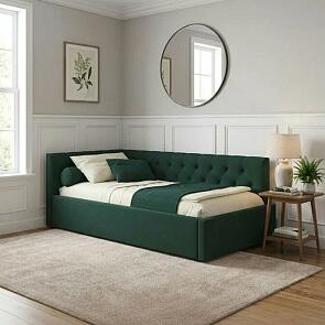 Кровать Afelia с матрасом велюр изумруд без П/М 900x2000, изголовье мягкое