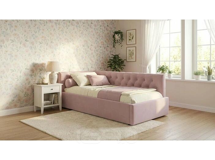 Кровать Afelia с матрасом велюр лиловый без П/М 900x2000, изголовье мягкое
