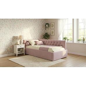 Кровать Afelia с матрасом велюр лиловый без П/М 900x2000, изголовье мягкое