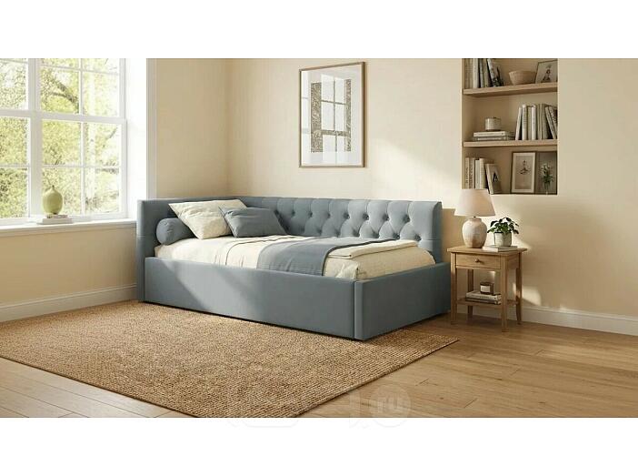 Кровать Afelia с матрасом велюр серый без П/М 900x2000, изголовье мягкое