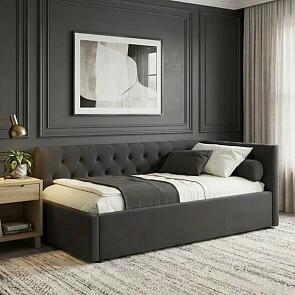 Кровать Afelia с матрасом велюр шоколад без П/М 900x2000, изголовье мягкое