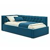 Кровать Afelia с матрасом велюр синий без П/М 900x2000, изголовье мягкое