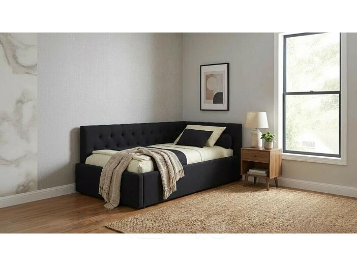 Кровать Afelia с матрасом велюр темный без П/М 900x2000, изголовье мягкое